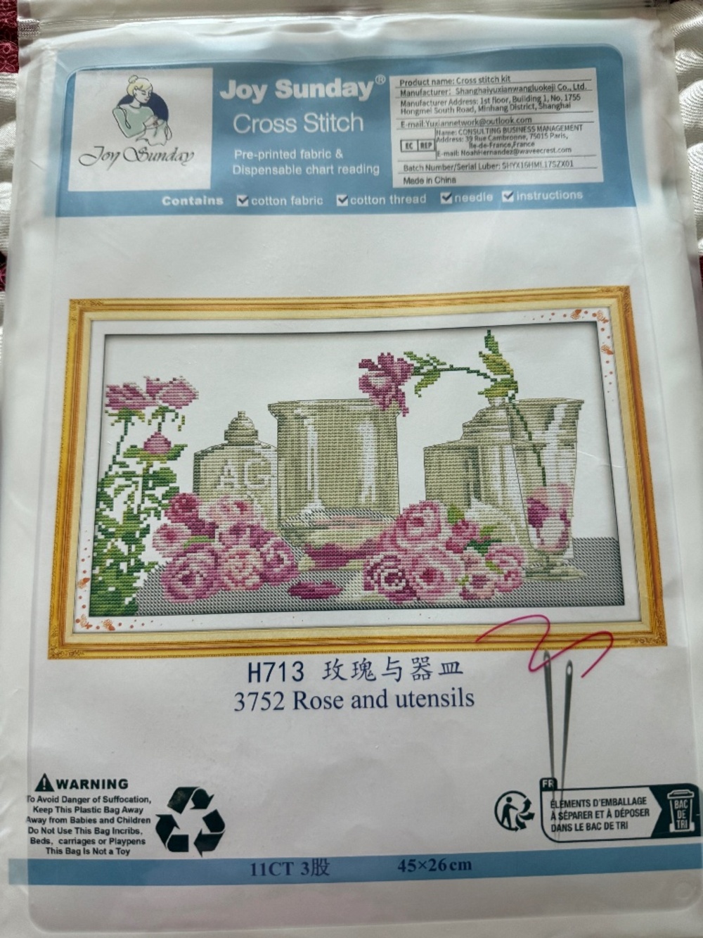 Rose & Glass Joy Sunday Cross Stitch Kit 11CT Pre-Printed Aida NEW